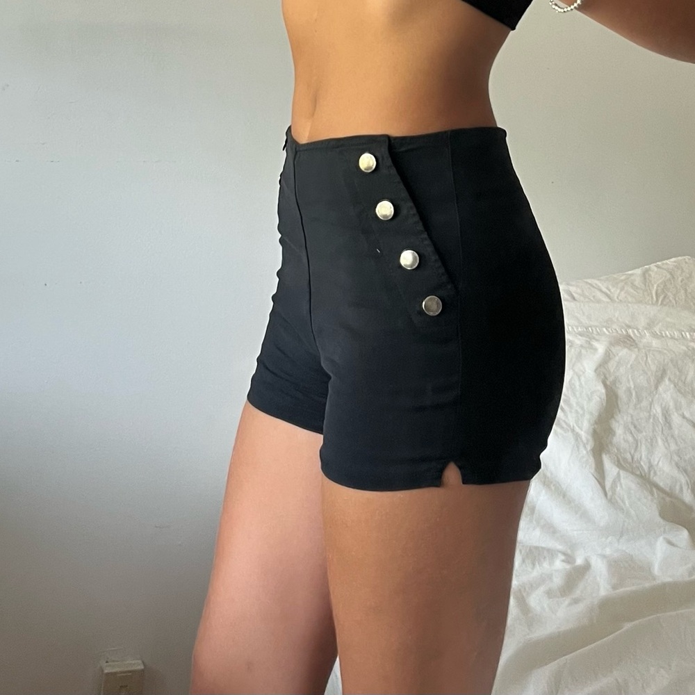 Ardene Black High-Waisted Shorts with Button Detail